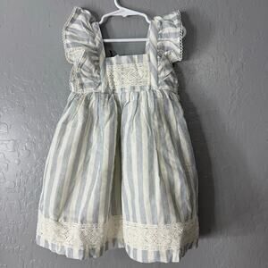 Max Studio Kids Ruffled Sleeves Midi Dress, Blue/Cream, 4T